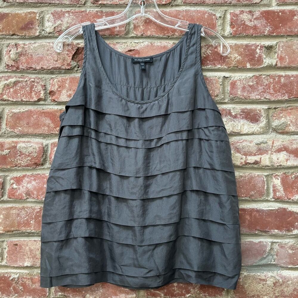 Eileen Fisher Silk Habutai Underpinning Gray Grey Layered Tank Petite Medium